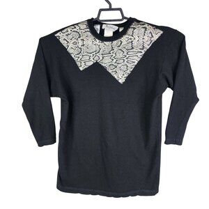 Womens Vintage Miss Jacksons Black Wool Sweater Silver Sequined Snake Design S